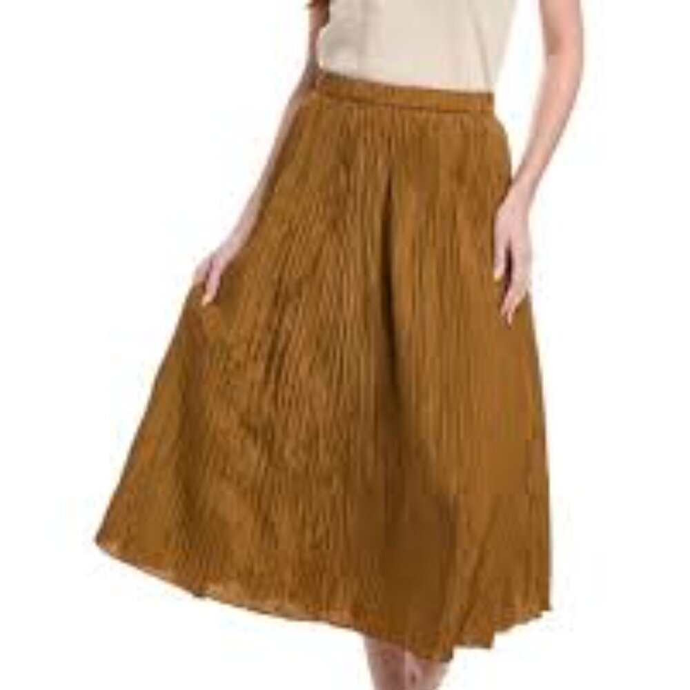 NWT Eileen Fisher Bronze  Crushed Silk Pleated Skirt